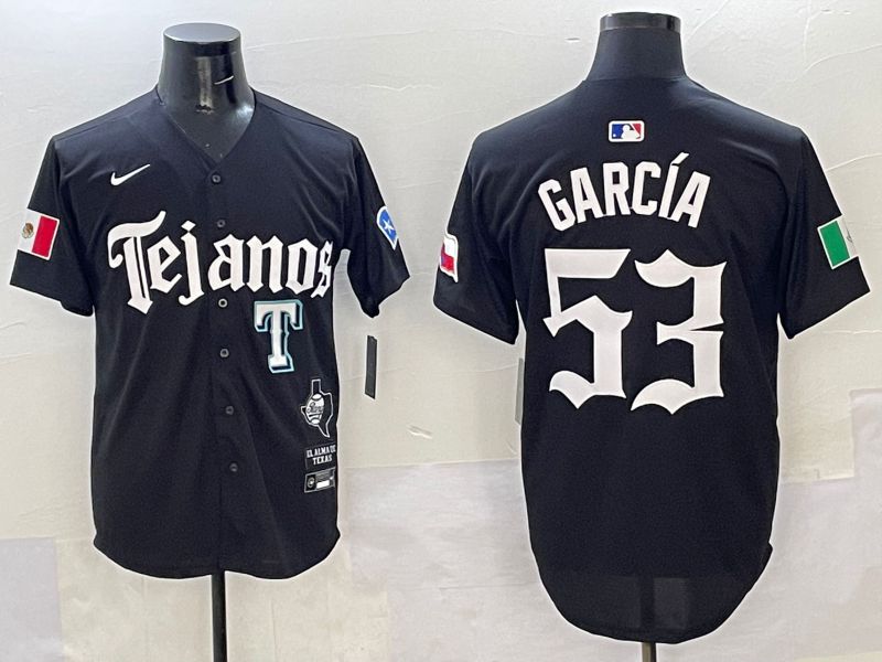 Men Texas Rangers #53 Garcia Black Five generations Joint Name 2025 Nike MLB Jersey style 7